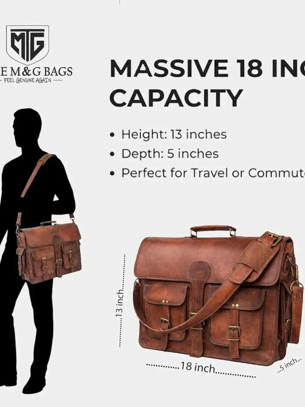 Men's Brown Genuine Leather Vintage Adjustable Strap Stylish Messenger Hand Bag